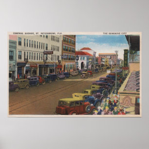 Poster Saint-Pétersbourg, FL - Vue de Central Ave avec/