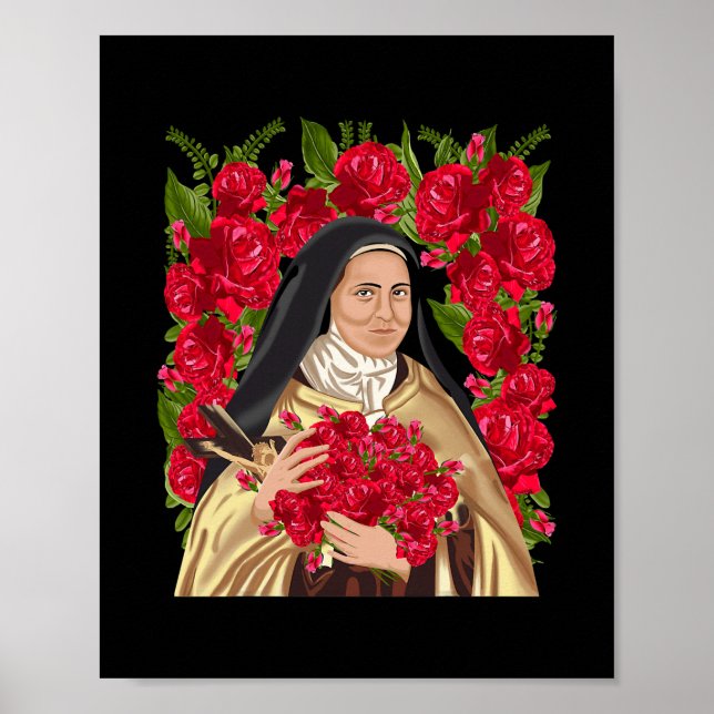 Poster Saint-Thérèse de Lisieux Rose chrétien (Devant)