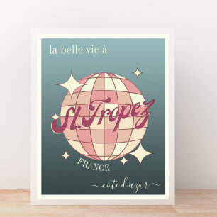 Poster Saint-Tropez France côte d'Azur bleu rose