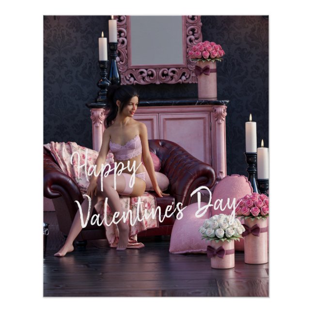 Poster Saint Valentin Beauté en Lingerie sur le canapé (Devant)