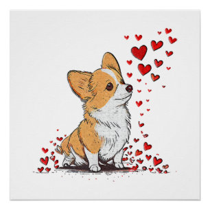 Poster Saint-Valentin Chien Mignon Corgi Fête de la Saint