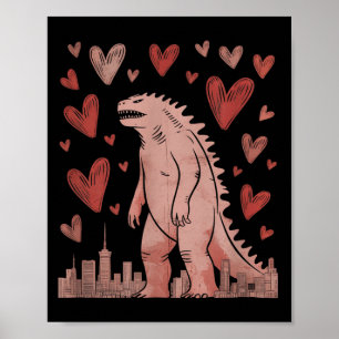 Poster Saint-Valentin cœurs de monstre japonais amoureux 