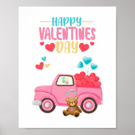 Poster Saint Valentin Coeurs mignons Camion rose Teddy Be