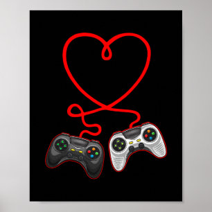 Poster Saint-Valentin de joueur vidéo avec cœur de manett