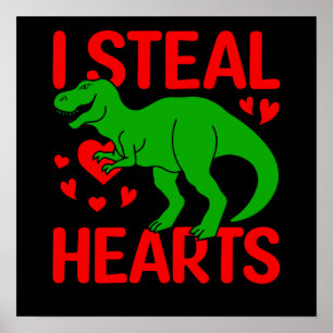 Poster Saint-Valentin Dinosaure Vert Je Vole des Cœurs