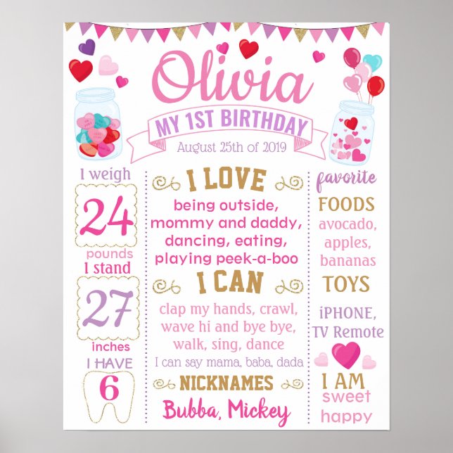Poster Saint Valentin Premier anniversaire Chalkboard coe (Devant)