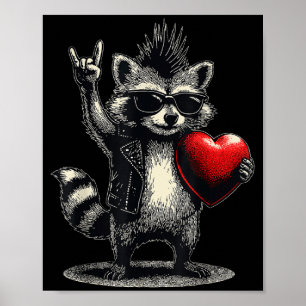 Poster Saint Valentin Rock Punk Coeur de Raton Laveur Drô