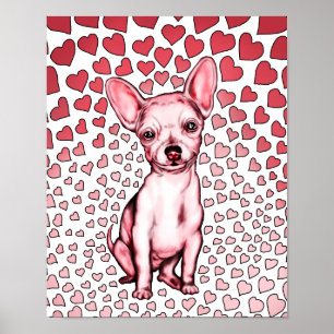 Poster Saint-Valentin rose de coeurs de chiwawa