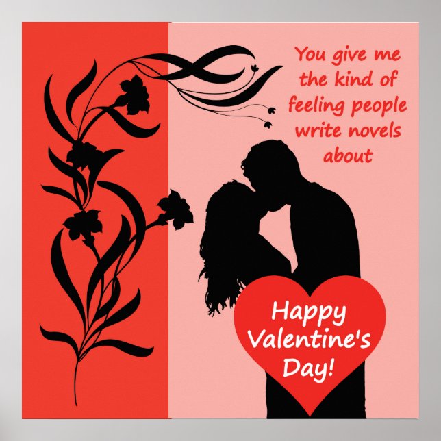 Poster Saint Valentin sentant couple de fleurs embrasser  (Devant)
