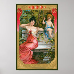 Poster Saint-Valentin vintage, Dame victorienne avec Chér