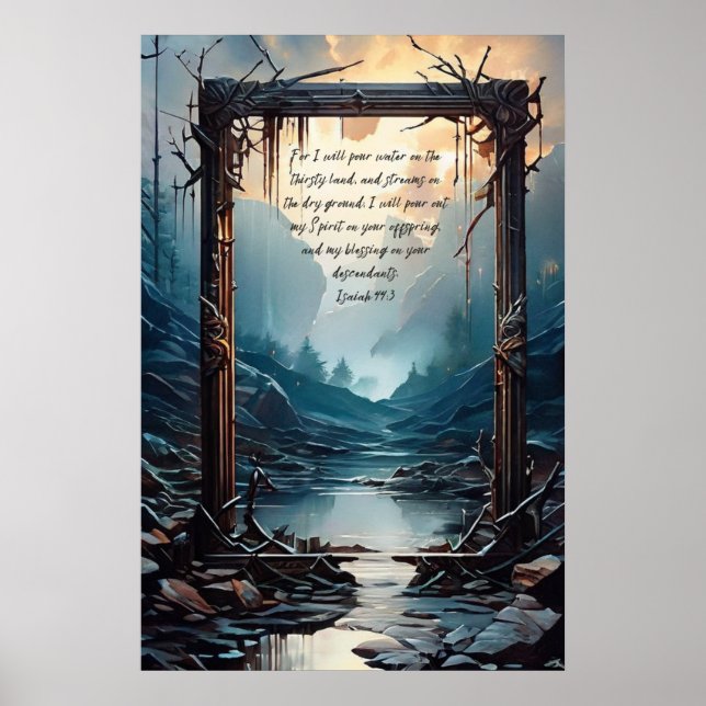 Poster Sainte Bible chrétienne Verse Ésaïe 44:3 (Devant)