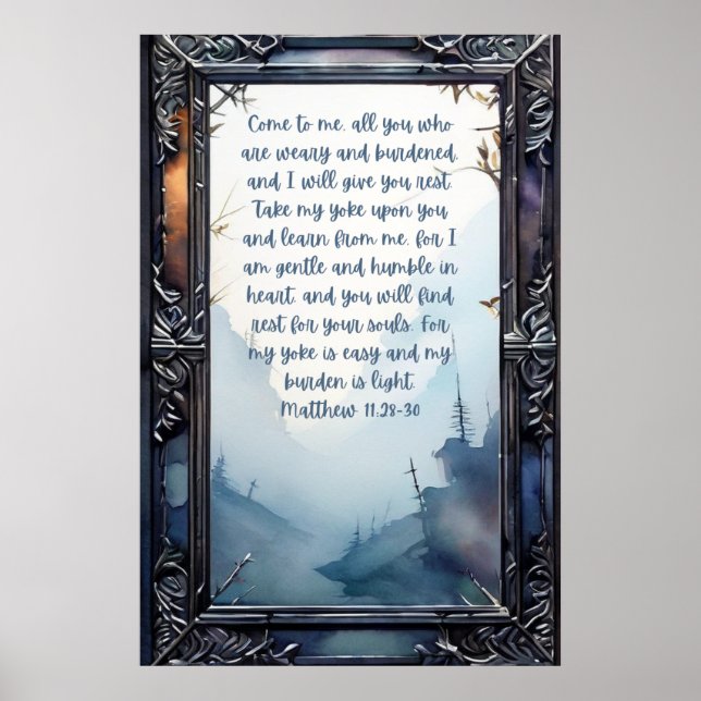 Poster Sainte Bible chrétienne Verse Matthieu 11:28-30 (Devant)