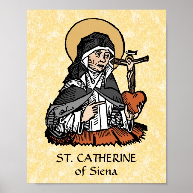 Poster Sainte Catherine de Sienne avec Coeur Crucifix (Devant)
