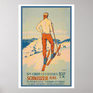 Poster Sainte-Croix Les Rasses Suisse Ski Vintage