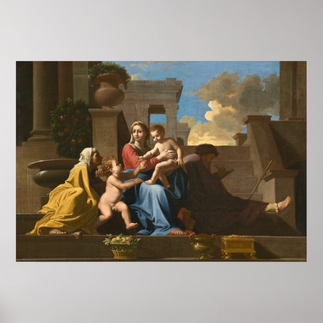 Poster Sainte Famille sur les marches, Nicolas Poussin Ar (Devant)