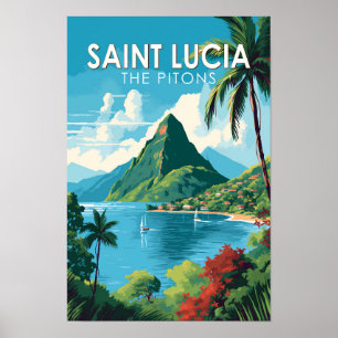 Poster Sainte-Lucie The Pitons Voyage Art Vintage