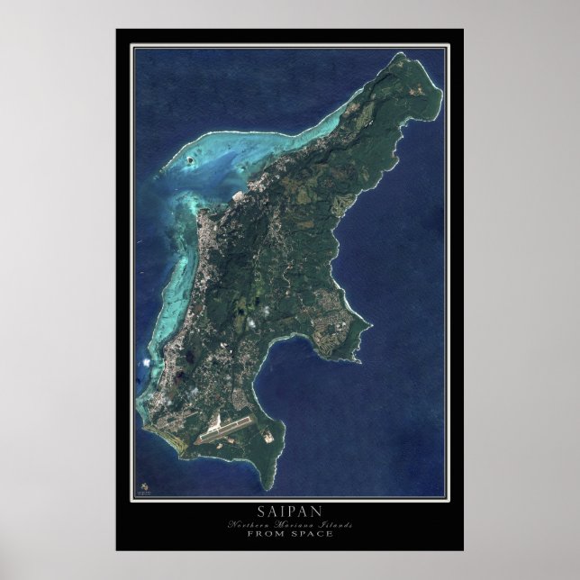 Poster Saipan - Carte satellite des îles Mariannes du Nor (Devant)