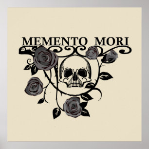 Poster Saisir le Jour - Roses Noires - Crâne Memento Mori