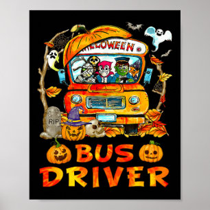 Poster Saison Citrouille du conducteur de bus scolaire Sq