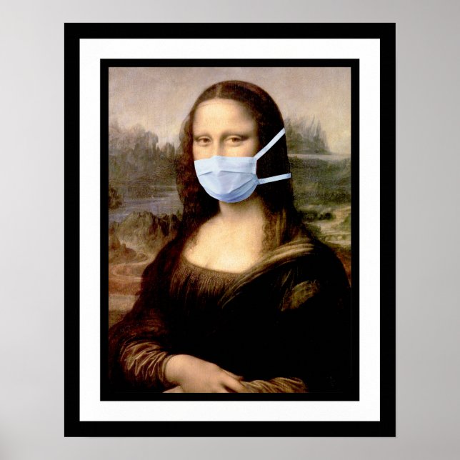 Poster Saison de la grippe Mona Lisa avec masque et cadre (Devant)