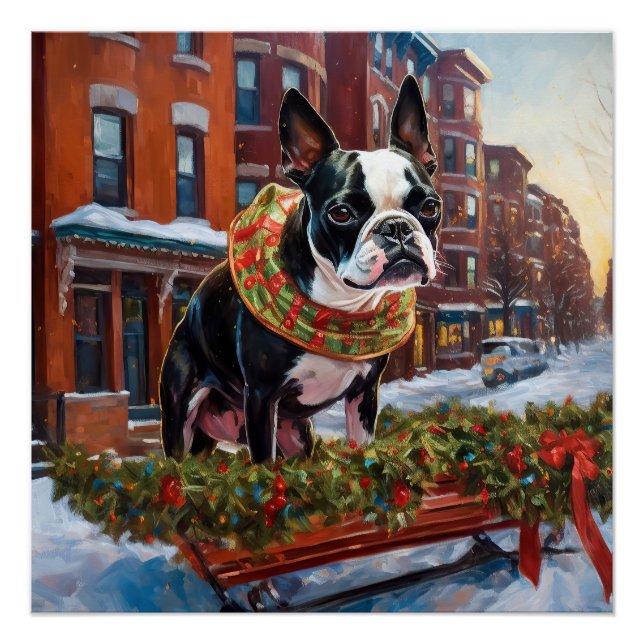 Poster Saison de Noël de Boston Terrier (Devant)