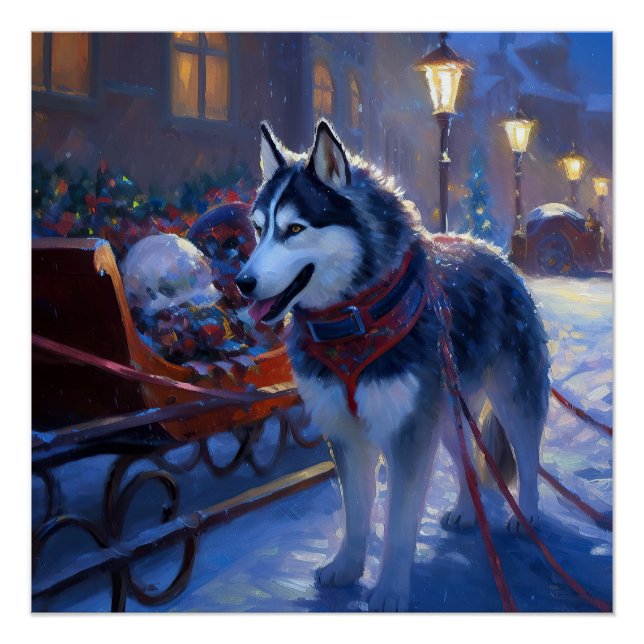 Poster Saison de Noël Sibérienne Husky (Devant)