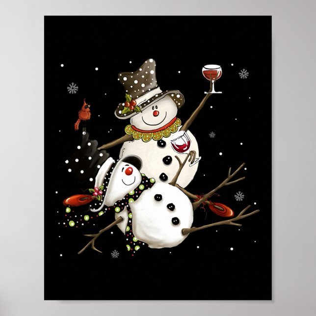 Poster Saison de vacances Tipsy Snowman Boire Vin Snowmen (Devant)