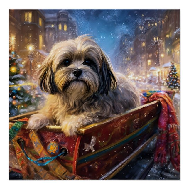 Poster Saison Festive de Noël de Lhasa Apso (Devant)