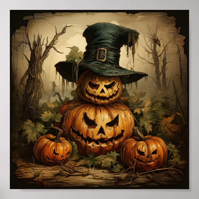 Poster Saison Halloween Jack-o'-lantern Orange Citrouille (Devant)