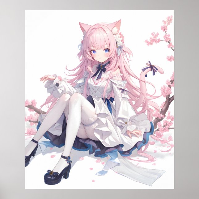 Poster Sakura Anime Fille de chat rose (Devant)