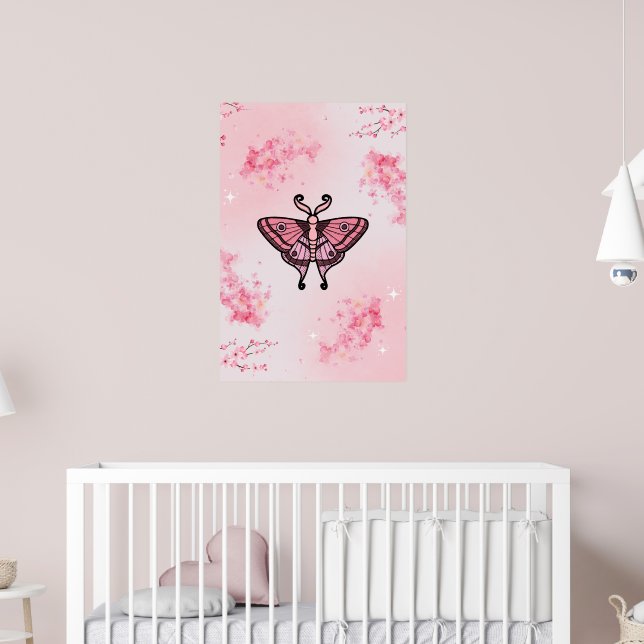 Poster Sakura Bliss, Pink Moth, Arrière - plan Sakura (Pépinière 2)