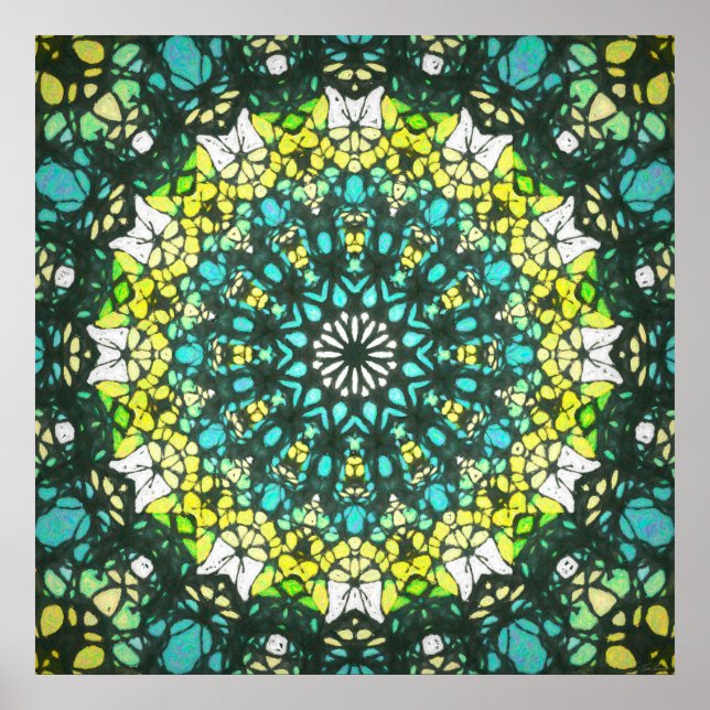 Poster Salad Spinner – Green Yellow Mandala Pattern (Devant)