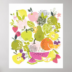 Poster Salade de fruits; collage de fruits d'été