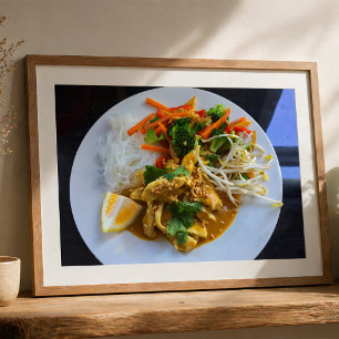 Poster Sale de poulet thaïlandais avec légumes et riz