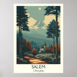 Poster Salem Oregon Vintage Capitol Forest Travel Art