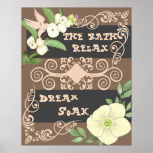 Poster Salle de bain Détente dans le bain Brown Floral