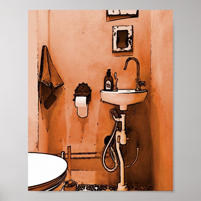 Poster Salle de bain funky Peachy (Devant)