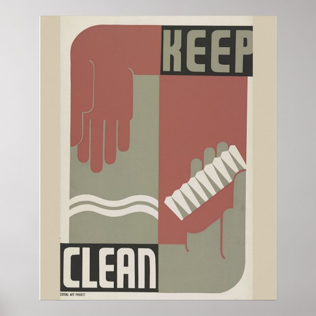 Poster Salle de bain "Keep Clean", WPA Vintage, (Devant)