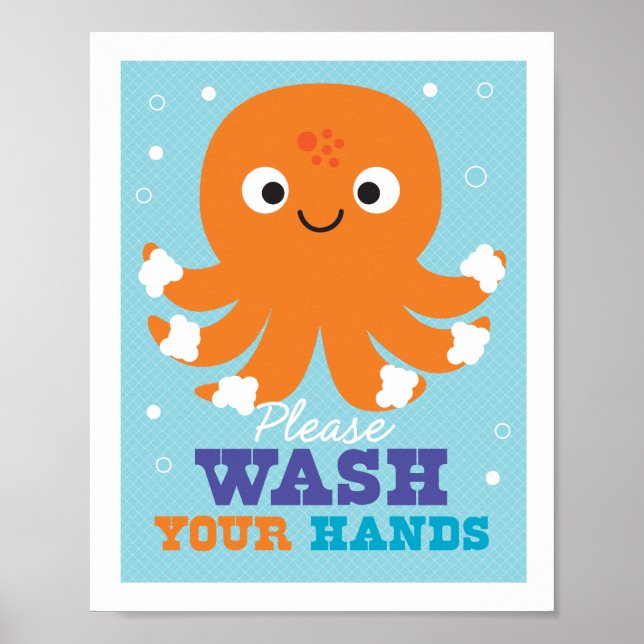 Poster Salle de bain Lavez-vous les mains Otopus Art Post (Devant)
