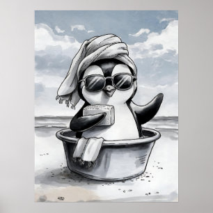 Poster Salle de bain noire et blanche, Amusant, Moderne, 