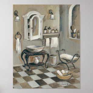Poster Salle de bains française carrelée noire et blanche