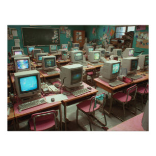 Poster Salle de classe laboratoire informatique rétro sar