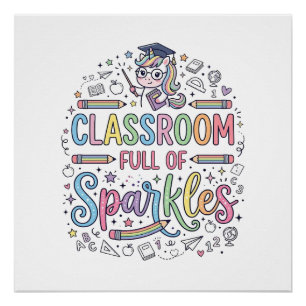 Poster Salle de classe licorne pleine de paillettes Merch
