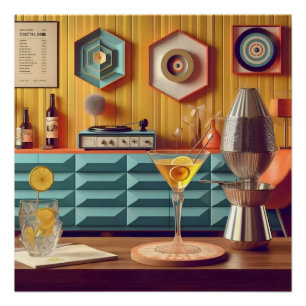 Poster Salle de fête futuriste rétro atomique du milieu d