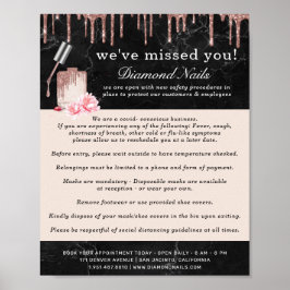 Poster Salon à ongles doré rose Covid Sécurité Consciente