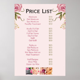 Poster Salon à ongles rose floral Menu Prix