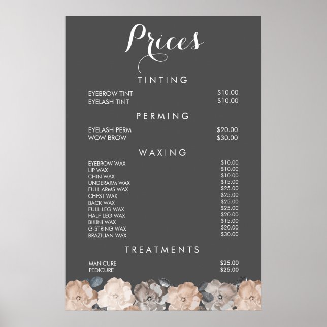 Poster Salon de beauté des cheveux Beauticia Menu Prix Po (Devant)