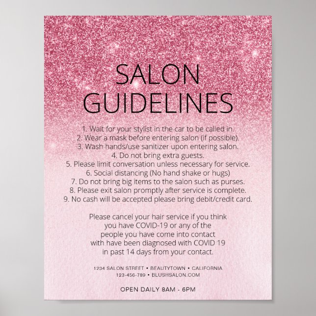 Poster Salon de coiffure rose Parties scintillant Covid S (Devant)