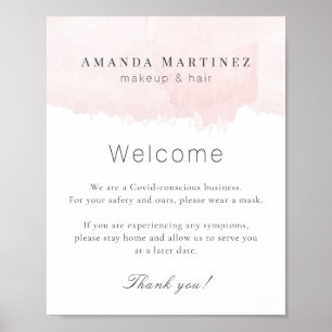 Poster Salon de maquillage rose Aquarelle Bienvenue