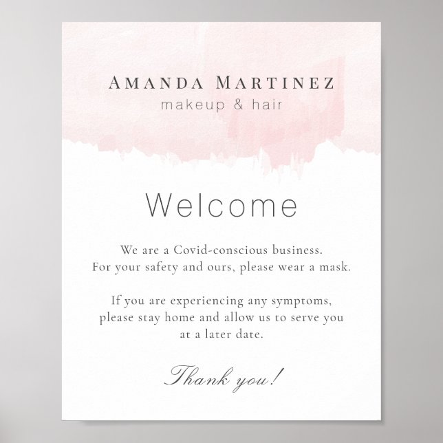 Poster Salon de maquillage rose Aquarelle Bienvenue (Devant)